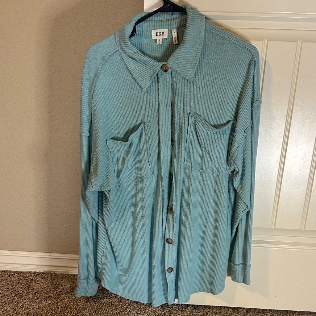 Bke Women's Light Blue Casual Button Down Shirt